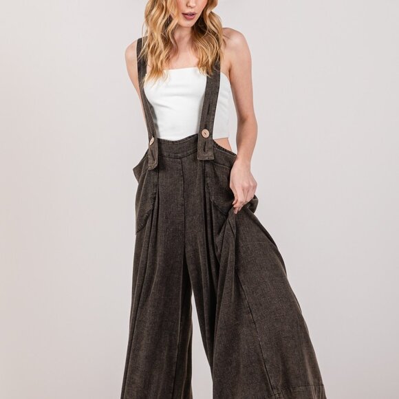 SAGE + FIG Pants - SAGE + FIG Full Size Wide Strap Wide Leg Overalls